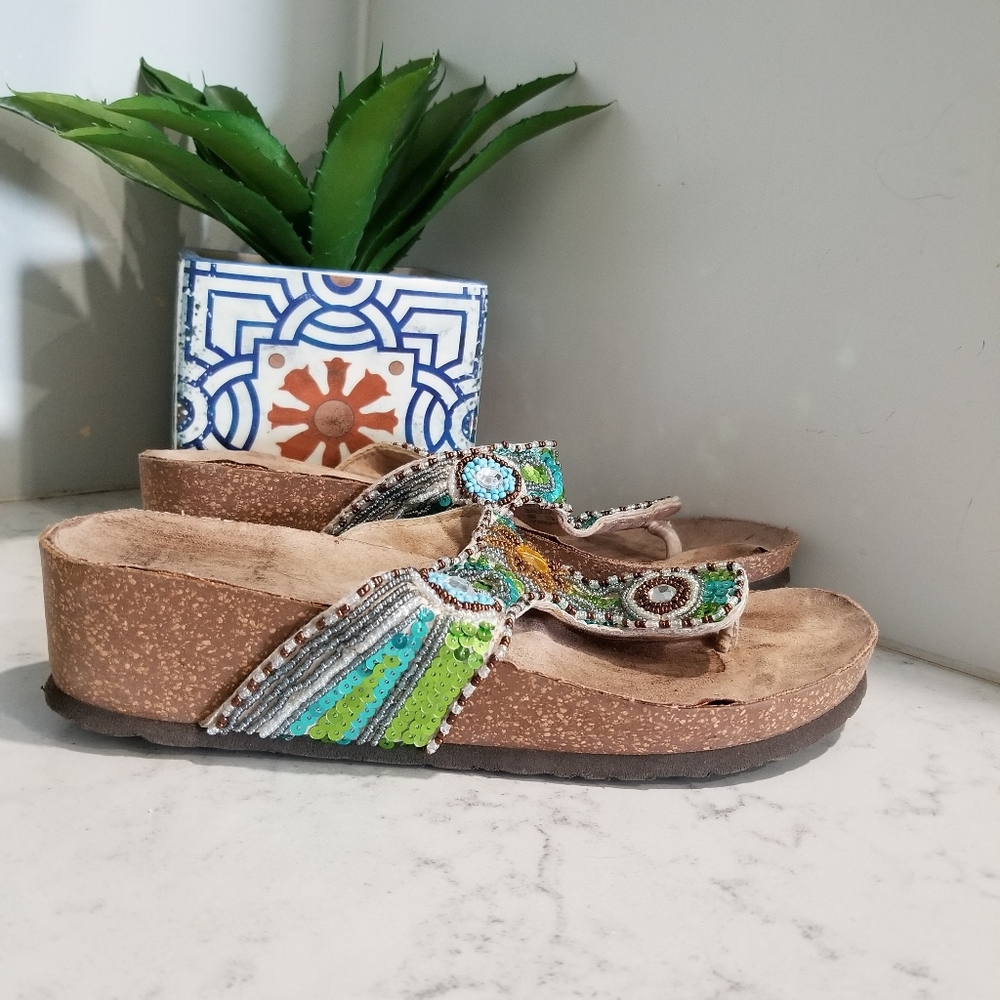 👡 LEATHER BEADED SANDALS - Picture 2 of 9